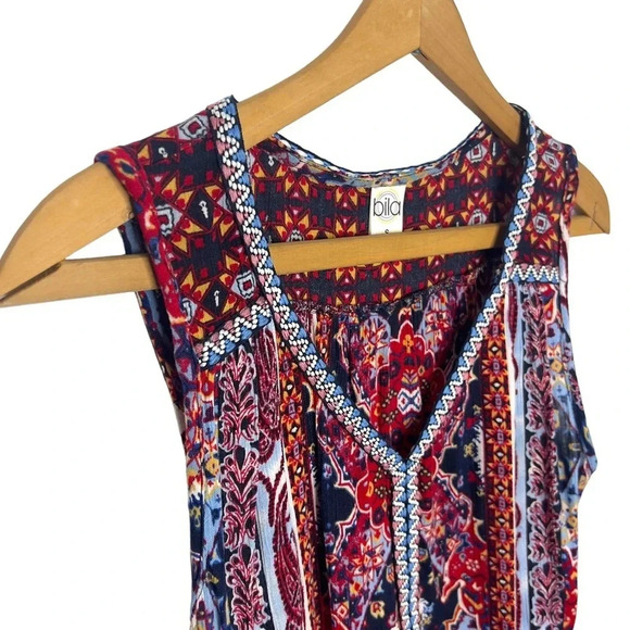 BILA Bilabong Paisley Boho Print Sleeveless Popover V Neck Tank Top Blouse - Picture 3 of 9